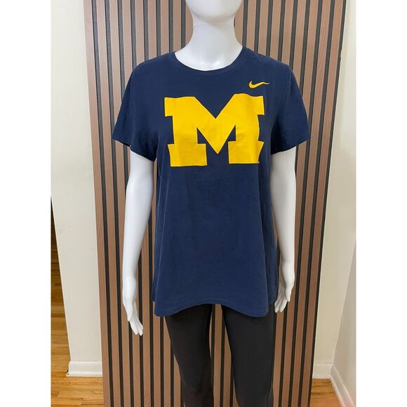 Nike Dri-Fit Women's L Blue T-Shirt Cotton Michigan Wolverines Football Athletic - Picture 1 of 9